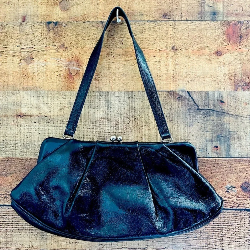 Hobo International Vintage Elegant Black Patent Leather Handbag
